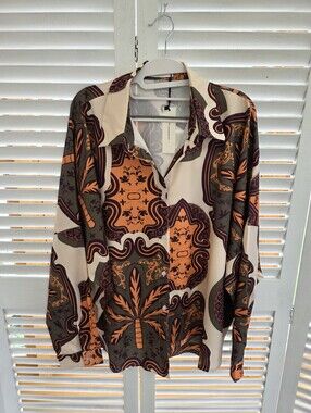 The Commense Women's Button-Down Long Sleeve Printed Blouse Size L